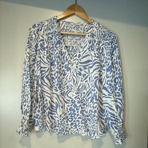 Rails Blue and White Patterned Blouse